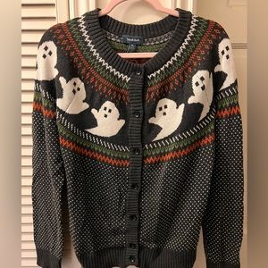 ModCloth Fairisle Ghost Sweater Cardigan Halloween Grey Spooky Size XL Plus Size